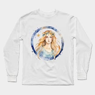 Virgo Watercolor Zodiac Woman Long Sleeve T-Shirt